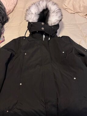 HFX Women's Black Faux-Fur Trim Puffer Parka